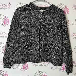 Eureka christos garkinos tweed style Black and White Knit Cardigan Sweater